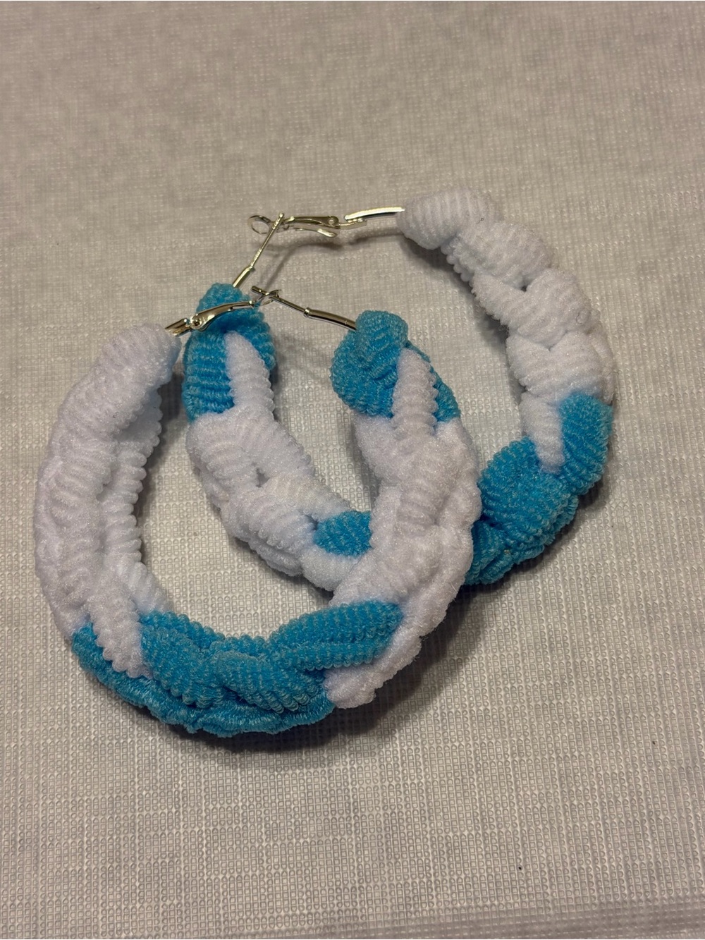 Woven Blue and White Braided Hoop Earrings - Women Jewelry